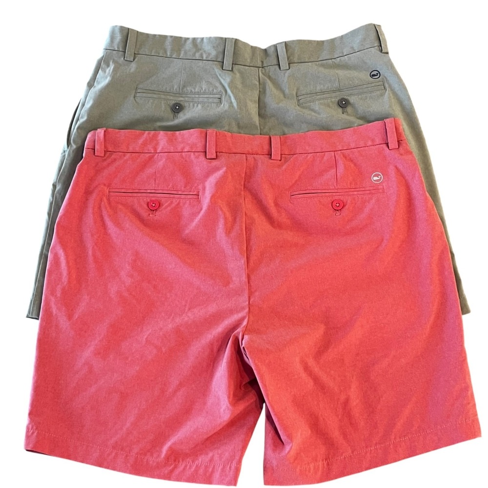 Lot of 2 Vineyard Vines Breaker Shorts Mens 35 Gray/Red 7.5" Golf Performance